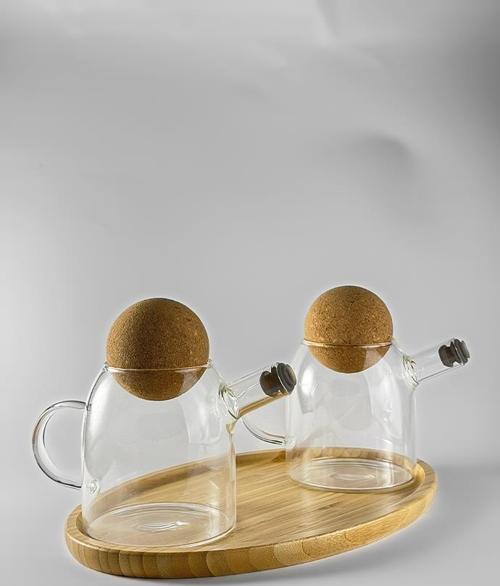 Bambu Cam Yağdanlık Set - Mantar Kapak 2'li Yağlık Takımı - Sirkelik, Sosluk - 2x500 ML