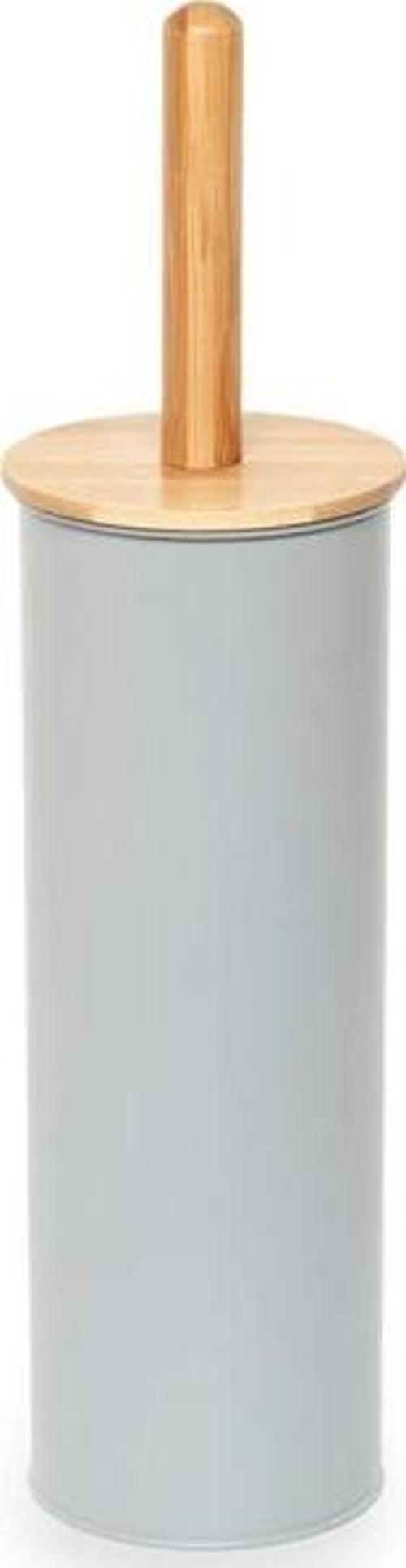 Bambu Saplı Tuvalet Fırçası - Metal Klozet Fırçası - Gri - 37 CM