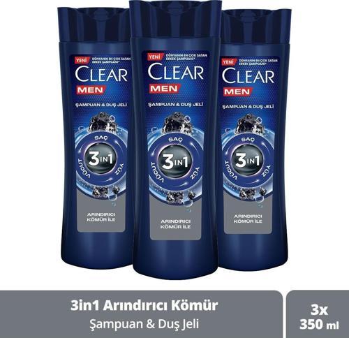 Men Şampuan ve Duş Jeli Arındırıcı Kömür 350 ml x 3 Adet