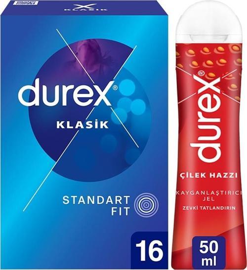 Klasik Kondom 16 lı ve Durex Kayganlaştırıcı Jel Çilek Haz 50 ml