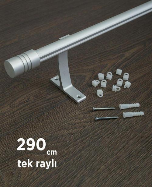 290Cm Kornişli Metal Rustik Mat Gri Venti 20 mm Tek Raylı Perde Askısı, Rustik Borusu, Metal Korniş Gri 290 Cm