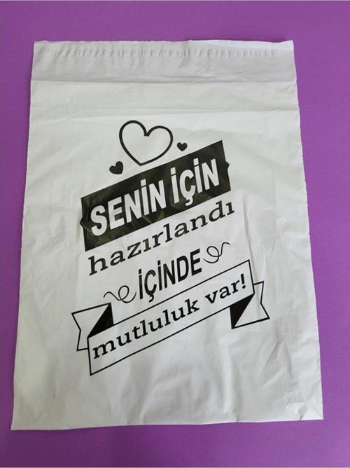 Özel Tasarım Cepli Kargo Hediye Poşeti 25X30+5 Cm ( Senin Için Hazırlandı Içinde Mutluluk Var)