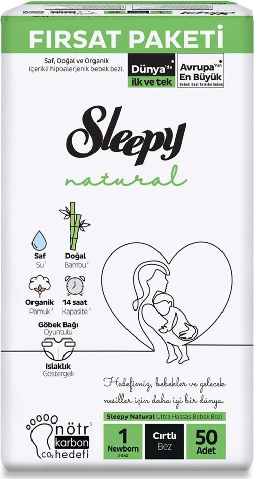 Natural Bebek Bezi Fırsat Paketi 1 Beden 50 Adet