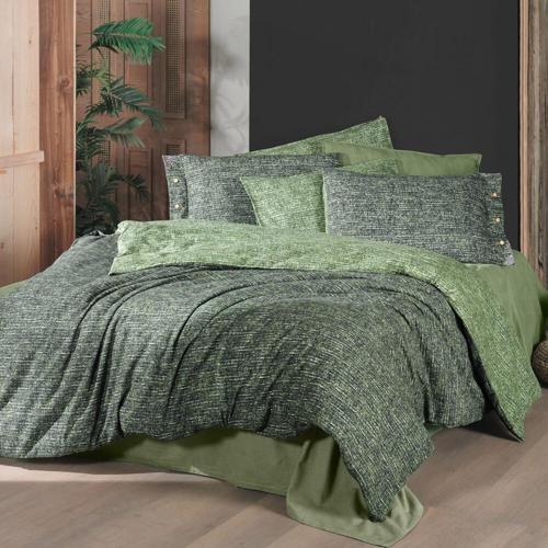 Glamis Tek Kişilik %100 Pamuk Flanel (Pazen) Nevresim Takımı-Yeşil