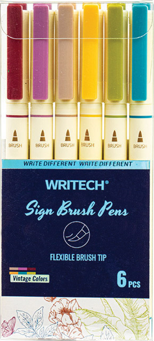 WRITECH W-827 FIRÇA TİP VINTAGE 6 RENK KEÇELİ KALEM - 6'LI