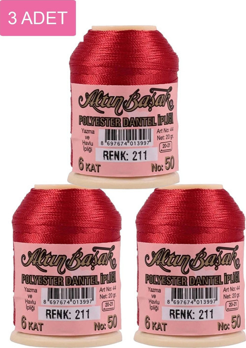 3 Adet Altınbaşak Oya Ve Dantel İpi 20 Gr - Royaleks - No: 211
