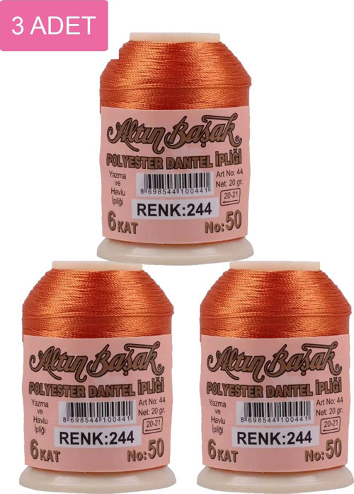 3 Adet Altınbaşak Oya Ve Dantel İpi 20 Gr - Royaleks - No: 244