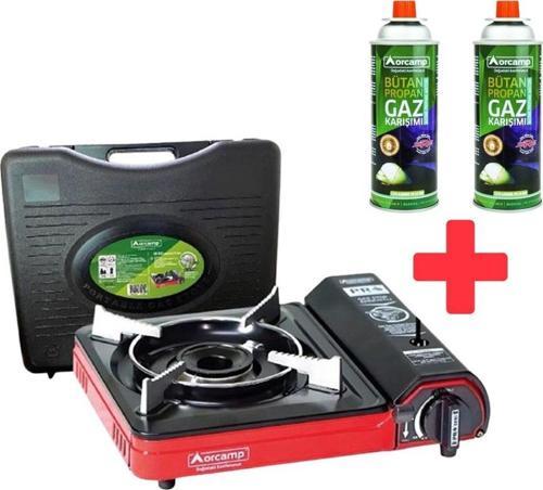 Portatif Kamp Ocağı Kırmızı CK-505 + 2 Orcamp 227 Gram Gaz Kartuşu