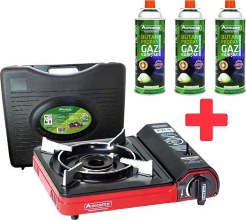 Portatif Kamp Ocağı Kırmızı CK-505 + 3 Orcamp 227 Gram Gaz Kartuşu