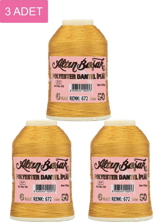3 Adet Altınbaşak Oya Ve Dantel İpi 20 Gr - Royaleks - No: 672