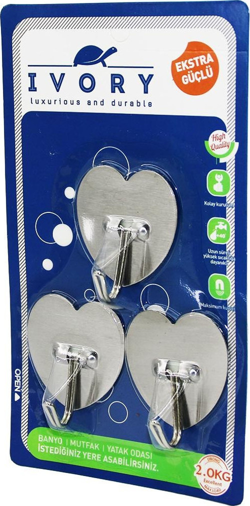 3 Parça Kalp - Metal Yapışkan Askı (4741)
