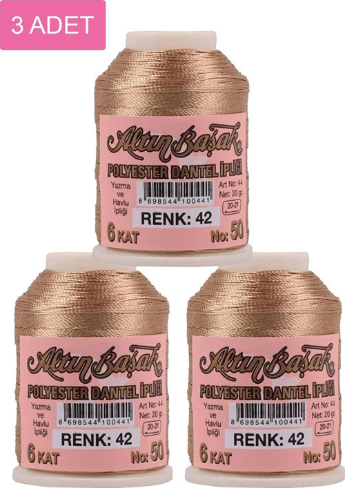3 Adet Altınbaşak Oya Ve Dantel İpi 20 Gr - Royaleks - No: 042