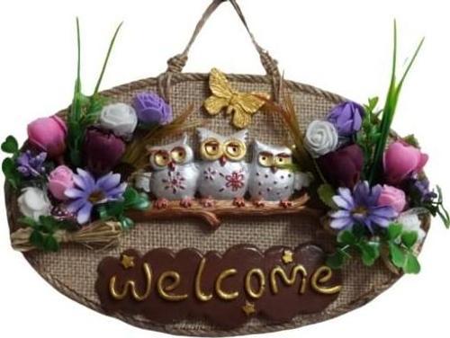 Baykuş Ailesi Welcome Yazılı Kapı Süsü