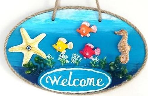 Deniz Temalı Balıklı Deniz Atlı Deniz Yıldızlı Welcome Yazılı El Yapımı Kapı Süsü
