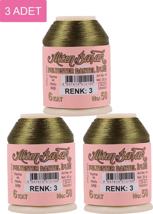 3 Adet Altınbaşak Oya Ve Dantel İpi 20 Gr - Royaleks - No: 003