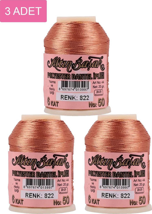 3 Adet Altınbaşak Oya Ve Dantel İpi 20 Gr - Royaleks - No: 822