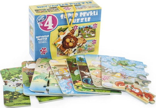 1481 Dıytoy Süper Renkli 4'Lü Puzzle - Hayvanlar / 8+12+16+24 Parça Puzzle