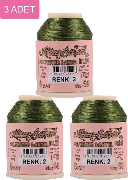 3 Adet Altınbaşak Oya Ve Dantel İpi 20 Gr - Royaleks - No: 002