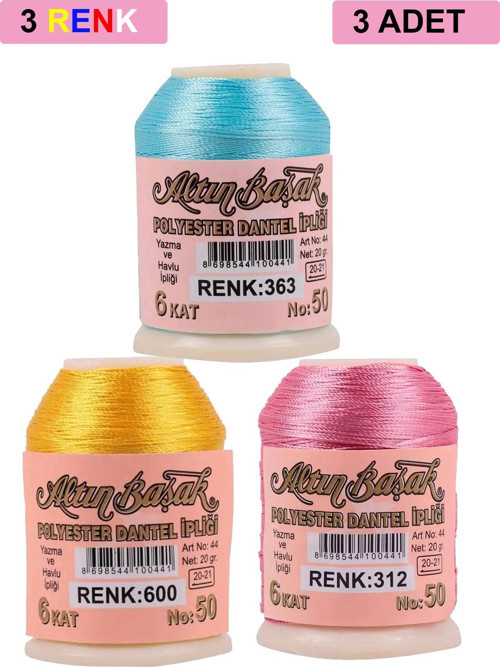 3 Adet Altınbaşak Oya Ve Dantel İpi 20 Gr - Royaleks - No: 600 - 312 - 363