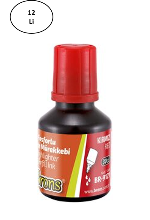 Fosforlu Kalem Mürekkebi 30 Cc. Kırmızı 12'Li