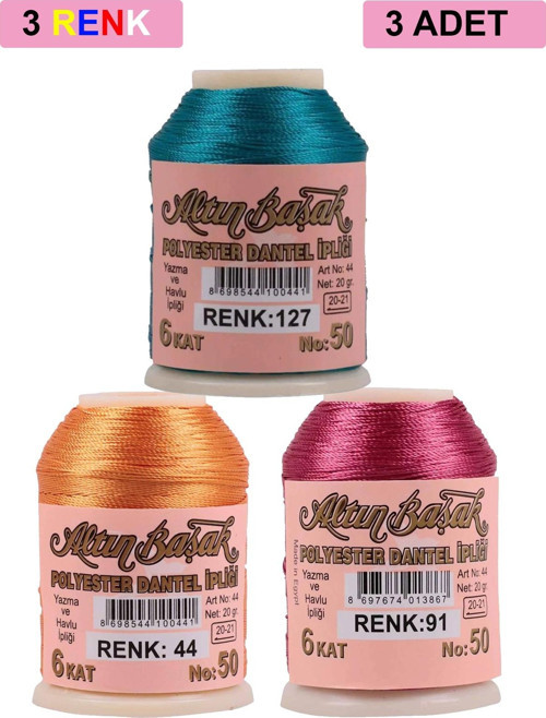 3 Adet Altınbaşak Oya Ve Dantel İpi 20 Gr - Royaleks - No: 044 - 091 - 127