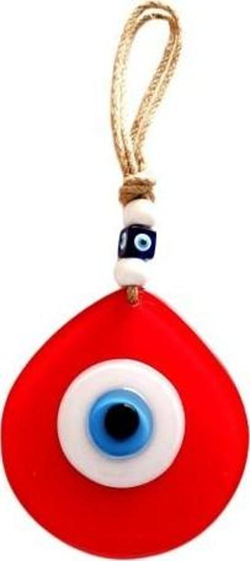 Nazar Boncuklu Damla Model Nar Çiçeği Rengi El Yapımı Cam Duvar Süsü