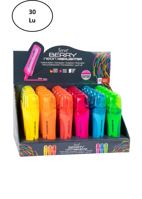 Serve Berry Fosforlu Kalem Karton Stant 30 Lu
