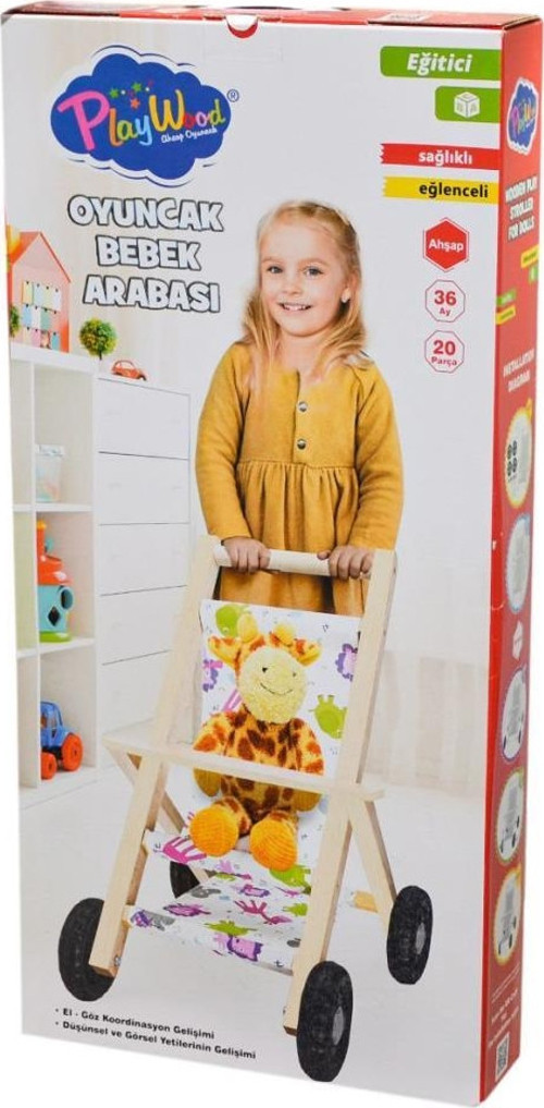 Ony-386 Ahşap Oyuncak Bebek Arabası -Onyıl