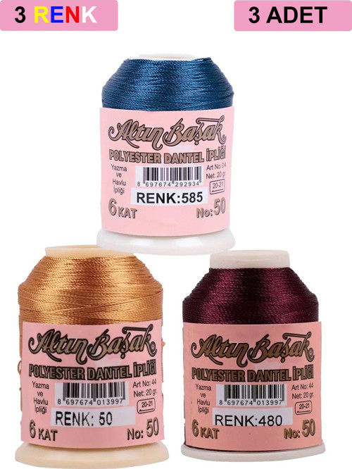 3 Adet Altınbaşak Oya Ve Dantel İpi 20 Gr - Royaleks - No: 050 - 480 - 585