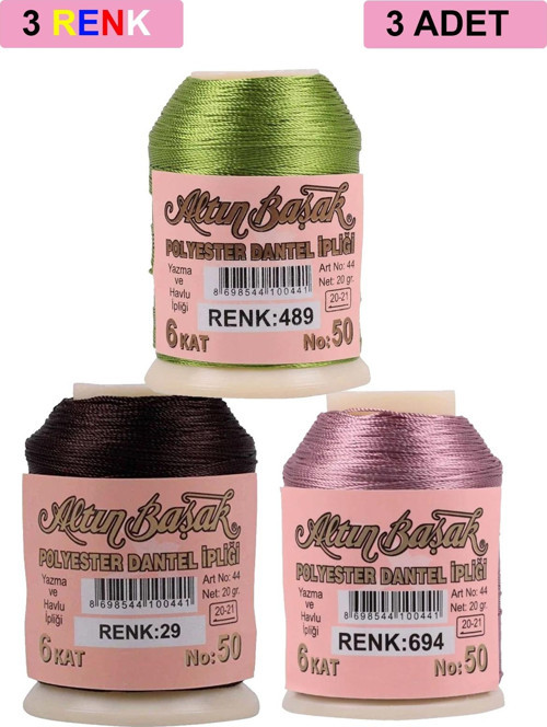 3 Adet Altınbaşak Oya Ve Dantel İpi 20 Gr - Royaleks - No: 029 - 694 - 489