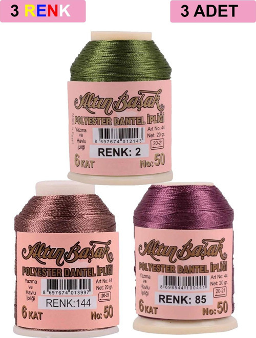 3 Adet Altınbaşak Oya Ve Dantel İpi 20 Gr - Royaleks - No: 144 - 085 - 002