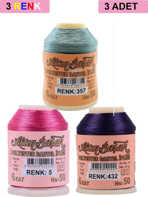 3 Adet Altınbaşak Oya Ve Dantel İpi 20 Gr - Royaleks - No: 005 - 432 - 357
