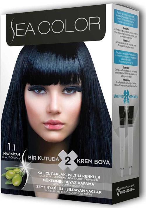 2 Tüp Krem Saç Boyası Seti Mavi Siyah No:1.1