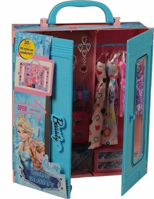 Elsa Bebek Beauty Elbise Takı Gardrop Seti 30 Parça Gardolap Oyuncak