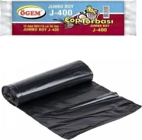 J-400 Jumbo Boy Çöp Torbası 80 X 110 Cm 10 Lu Rulo X 1 Paket = 10 Adet (Siyah)