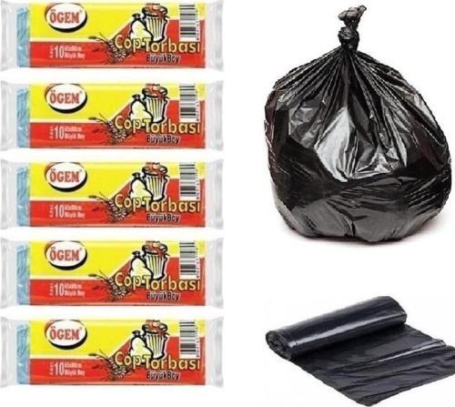 Ögem Büyük Boy Çöp Poşeti 65X80 Cm 50 Lt 10'Lu Rulo 5 Paket Siyah