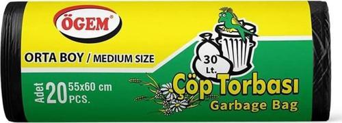 Orta Boy Çöp Torbası 55 X 60 Cm 20 Li Rulo X 5 Paket = 100 Adet (Siyah)