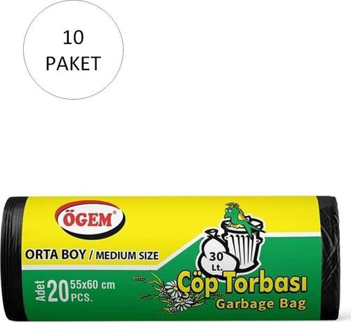 Orta Boy Çöp Torbası 55 X 60 Cm 20 Li Rulo X 10 Paket = 200 Adet (Siyah)
