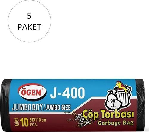 J-400 Jumbo Boy Çöp Torbası 80 X 110 Cm 10 Lu Rulo X 5 Paket = 50 Adet (Siyah)