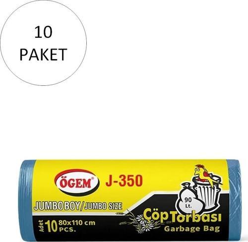 J-350 Jumbo Boy Çöp Torbası 80 X 110 Cm 10 Lu Rulo X 10 Paket = 100 Adet (Mavi)