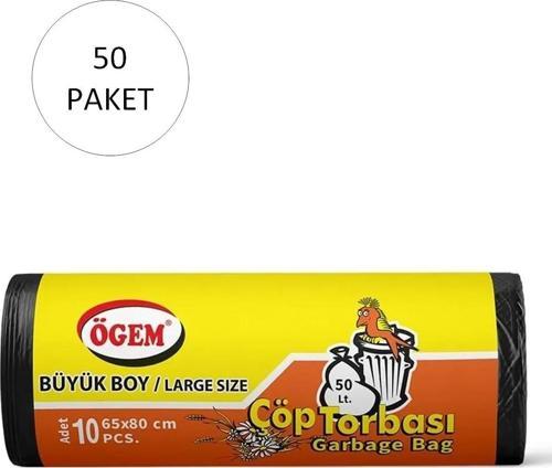 Büyük Boy Çöp Torbası 65 X 80 Cm 10 Lu Rulo X 50 Paket = 500 Adet (Siyah)