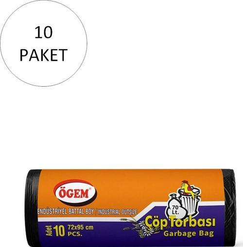 Endüstriyel Battal Boy Çöp Torbası 72 X 95 Cm 10 Lu Rulo X 20 Paket = 200 Adet (Siyah)