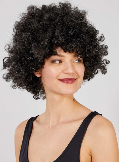 Siyah Renk Kıvırcık Afro Bonus Peruk