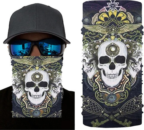 Siyah Renk Üzeri Likralı Beyaz Kafatası Kuru Kafa Baskılı Baf Buff Bandana 28X45 Cm
