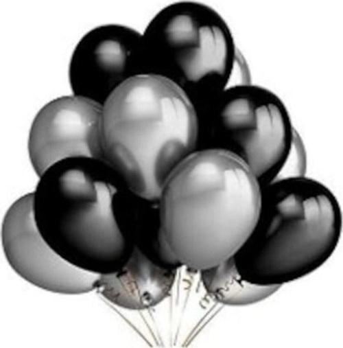 50 Adet Metalik Sedefli Uçan Balon (Siyah -Gümüş Karışık) Balon