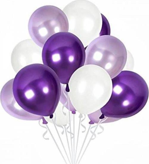 60 Adet Metalik Sedefli Kaliteli Balon - 20 Beyaz 20 Lila 20 Mor