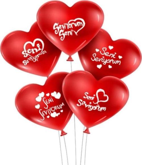 Seni Seviyorum Yazılı 50 Li Kalp Balon