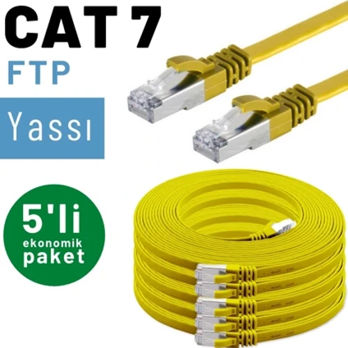 5 adet 3 metre IRENIS CAT7 Kablo Yassı FTP Ethernet Network LAN Kablosu, Sarı