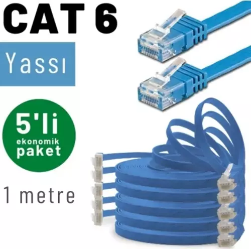 5 adet 1 metre CAT6 Kablo Yassı Ethernet Network Lan Ağ İnternet Kablosu