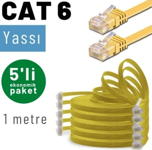 5 adet 1 metre CAT6 Kablo Yassı Ethernet Network Lan Ağ İnternet Kablosu